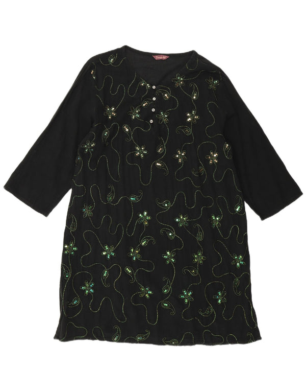 VINTAGE Γυναικείο τουνίκ φόρεμα 3/4 μανίκι UK 18 XL μαύρο φλοράλ