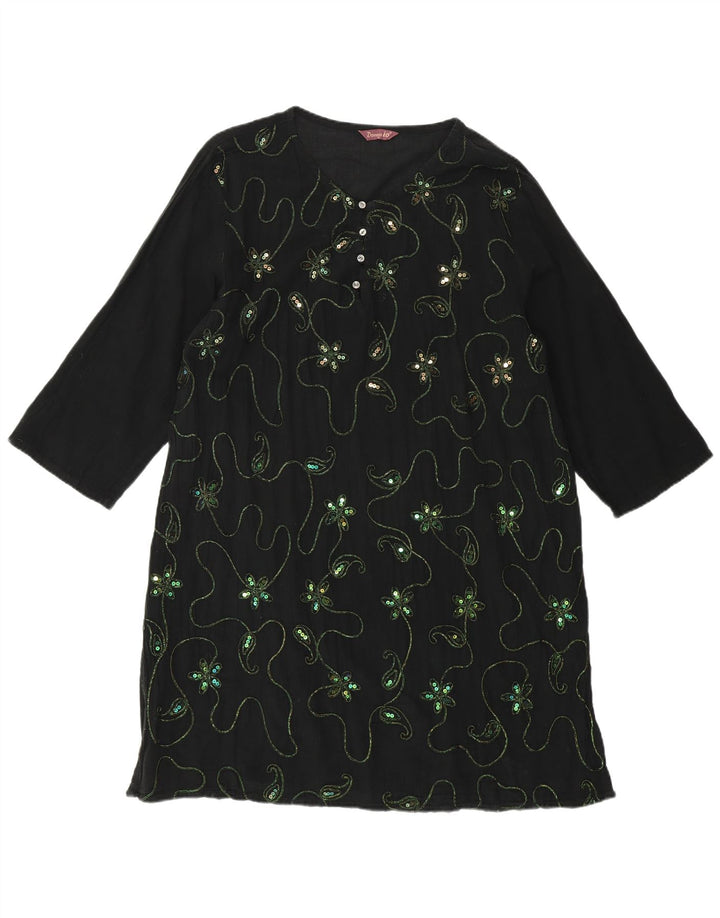 VINTAGE Γυναικείο τουνίκ φόρεμα 3/4 μανίκι UK 18 XL μαύρο φλοράλ