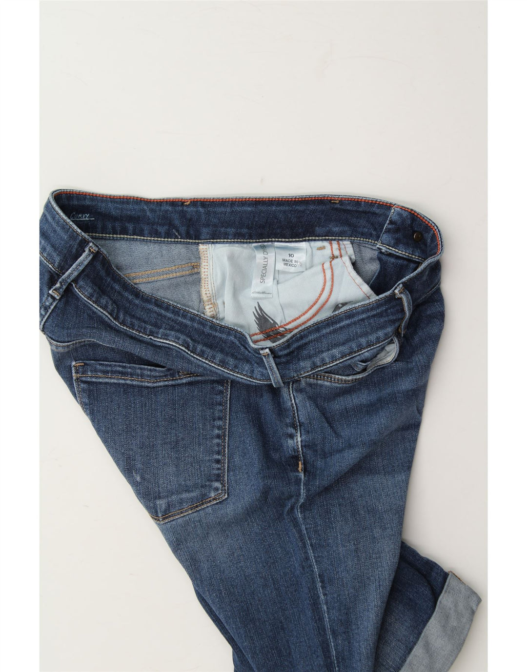 EDDIE BAUER Womens Slightly Curvy Denim Shorts US 10 Large W32 Navy Blue Vintage Eddie Bauer and Second-Hand Eddie Bauer from Messina Hembry 