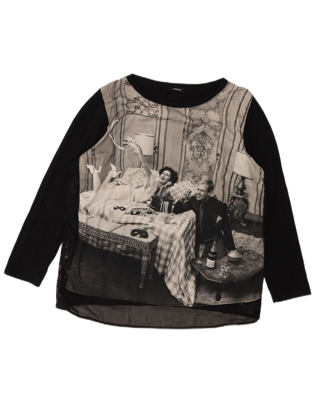 ELENA MIRO Γυναικείο Γραφικό Τοπ μακρυμάνικο UK 18 XL Μαύρο