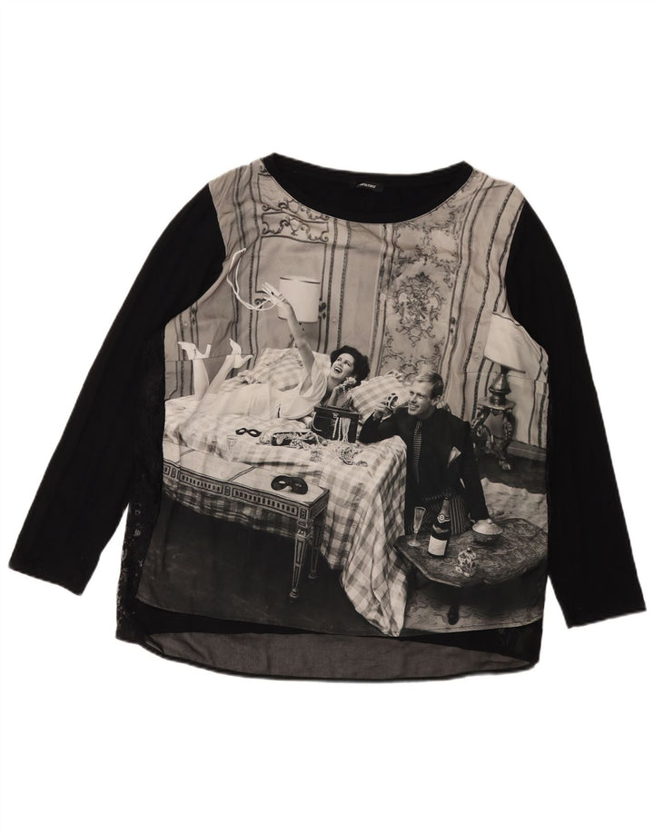 ELENA MIRO Γυναικείο Γραφικό Τοπ μακρυμάνικο UK 18 XL Μαύρο