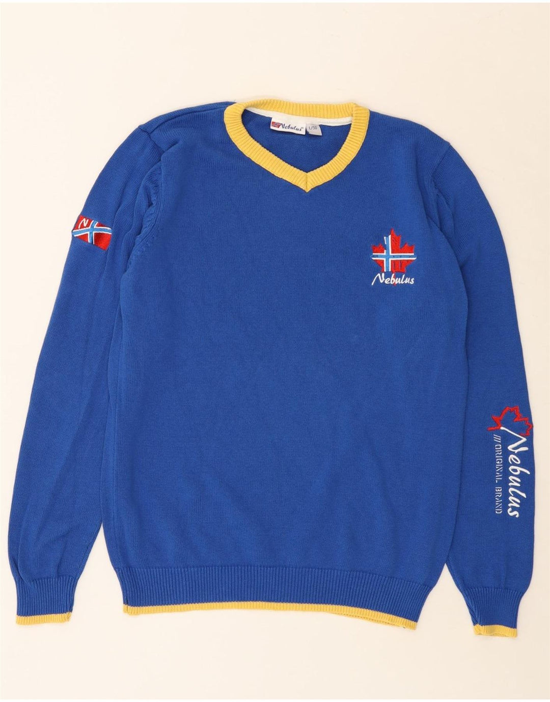 NEBULUS Ανδρικό γραφικό πουλόβερ με λαιμόκοψη με λαιμόκοψη μεγάλο μπλε βαμβακερό