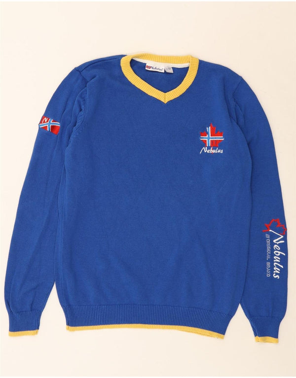 NEBULUS Ανδρικό γραφικό πουλόβερ με λαιμόκοψη με λαιμόκοψη μεγάλο μπλε βαμβακερό