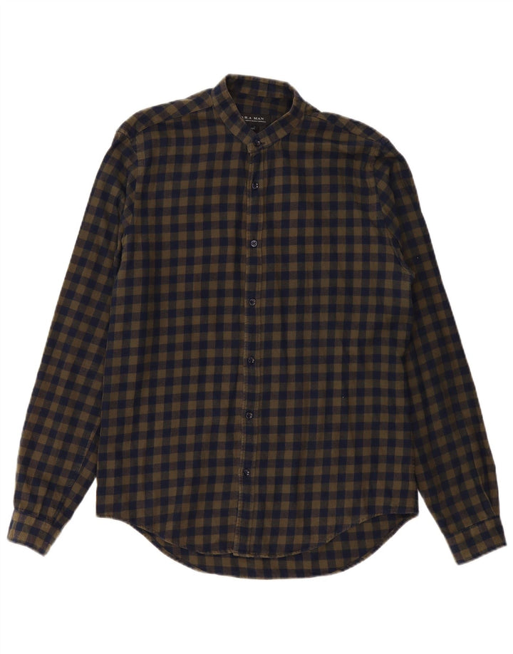 Ανδρικό φανελένιο πουκάμισο ZARA με λεπτή εφαρμογή, μεσαίο χακί