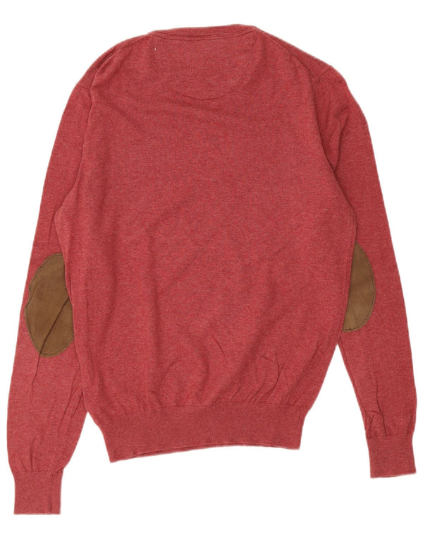 Massimo Dutti Mens V-Neck Jumper Sweater Medium Burgundy Cotton