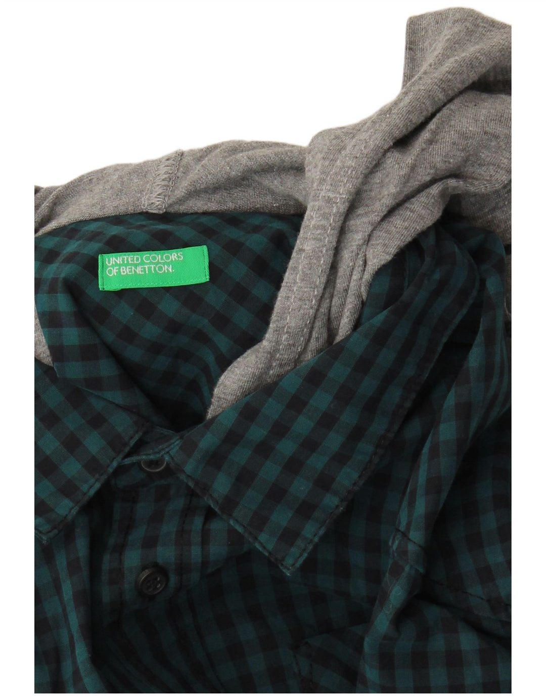 Ανδρικό πουκάμισο Benetton με κουκούλα μικρό μπλε Gingham