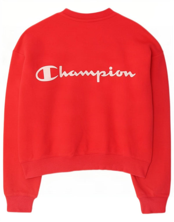 Champion Womens Graphic Crop Φούτερ Jumper UK 14 Medium Red Cotton