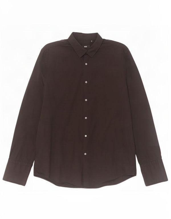 Ανδρικό επίσημο πουκάμισο Hugo Boss Slim Fit Μέγεθος 43 XL Καφέ βαμβακερό