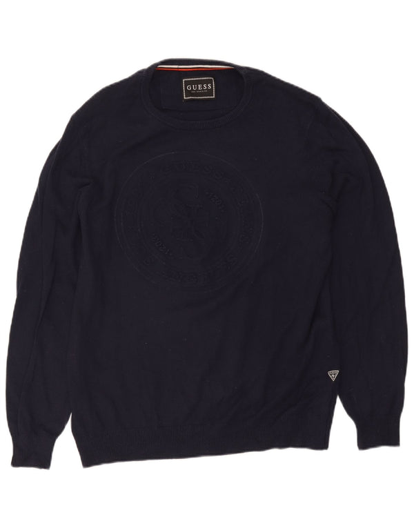 Ανδρικό Guess Graphic Boat Neck Jumper πουλόβερ UK 40 Medium Navy Blue