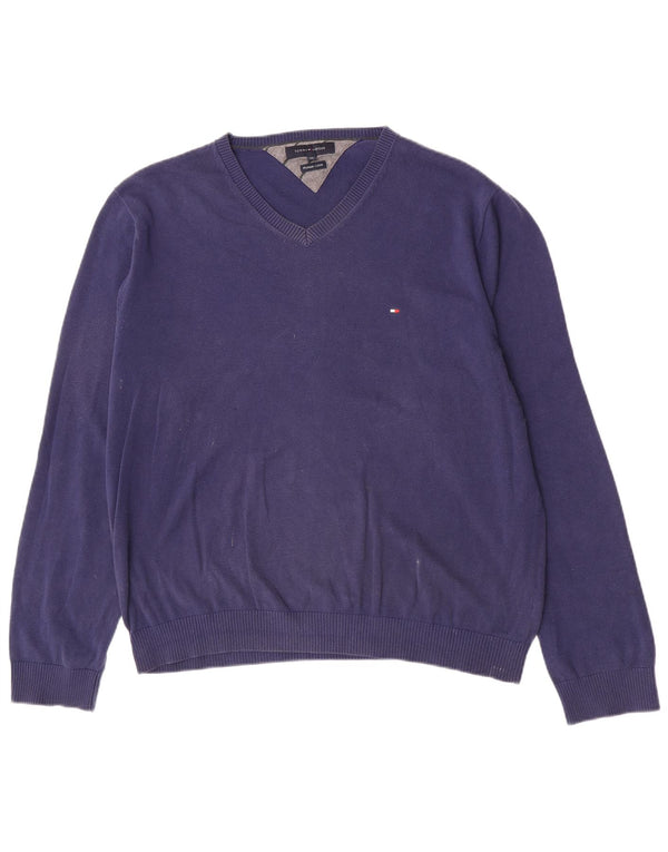 Tommy Hilfiger Ανδρικό πουλόβερ με λαιμόκοψη με V λαιμόκοψη 2XL Βαμβακερό μπλε ναυτικό