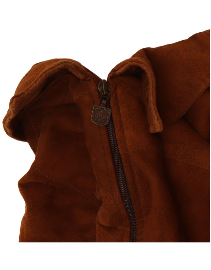 Vintage Γυναικείο Suede Gilet UK 14 Δέρμα μεσαίου καφέ