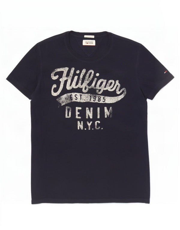 Tommy Hilfiger Mens Graphic T-Shirt Top Large Navy Blue Cotton