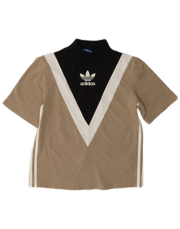 Γυναικείο γραφικό μπλουζάκι Adidas Top UK 8 Small Beige Colourblock Βαμβακερό