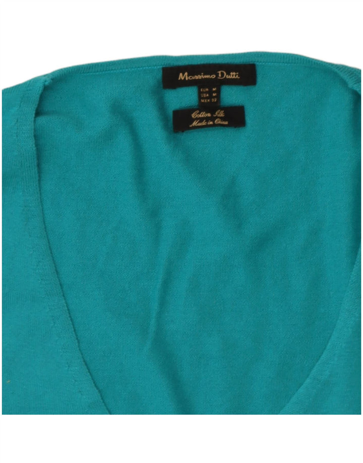 Massimo Dutti Γυναικείο πουλόβερ με λαιμόκοψη με V λαιμόκοψη UK 12 μεσαίο μπλε βαμβακερό