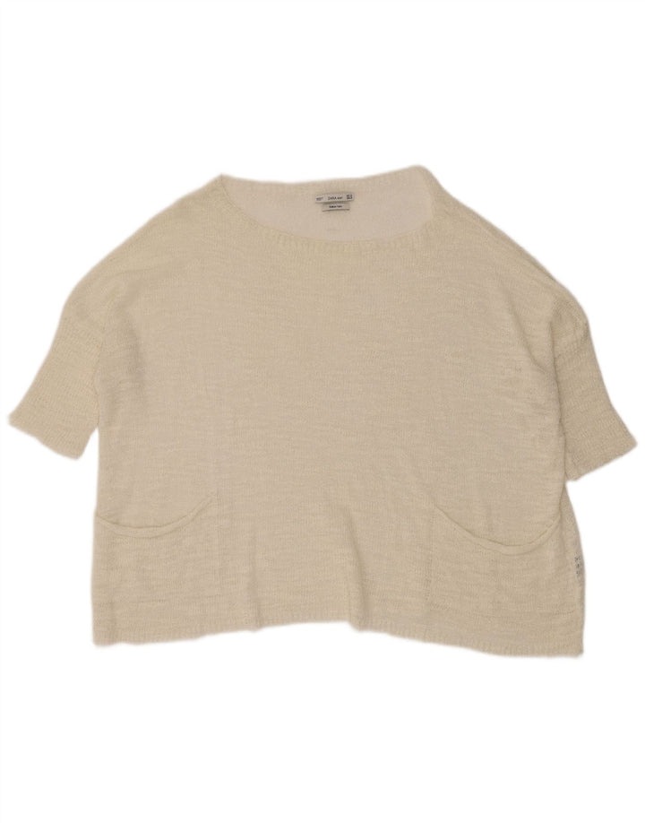 Γυναικείο πουλόβερ Zara See Through Boat Neck UK 14 Medium Off White