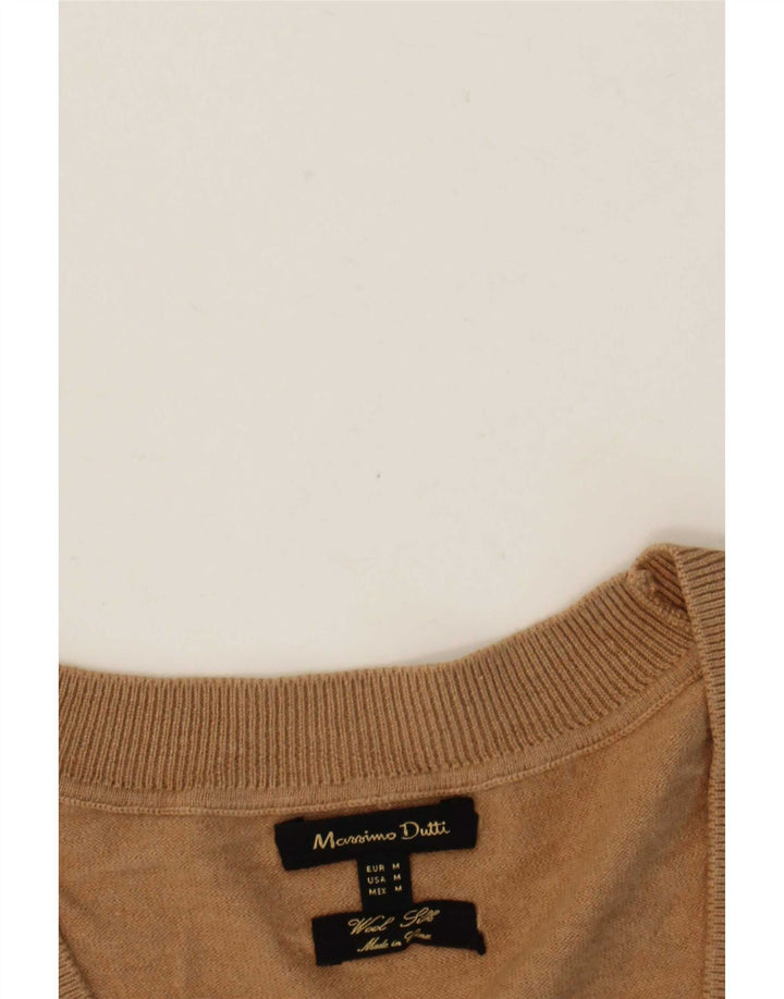 Massimo Dutti Γυναικείο πουλόβερ με λαιμόκοψη με V λαιμόκοψη UK 12 μεσαίο μπεζ μαλλί