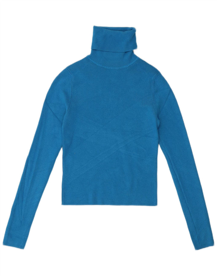 Γυναικείο πουλόβερ ZARA Crop Roll Neck Jumper UK 12 Medium Blue Viscose