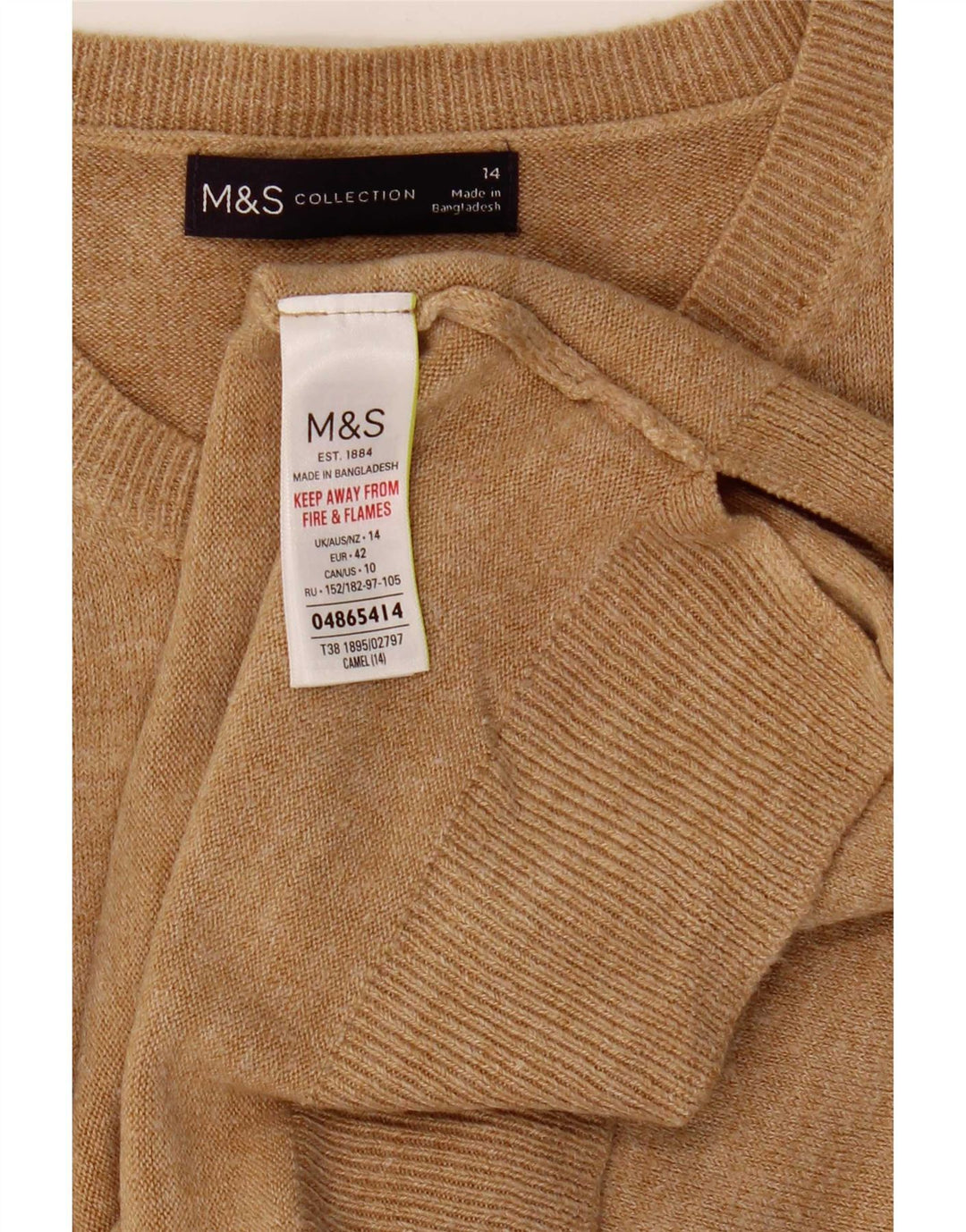 Marks & Spencer Γυναικείο πουλόβερ με λαιμόκοψη UK 14 Ακρυλικό μεσαίο μπεζ