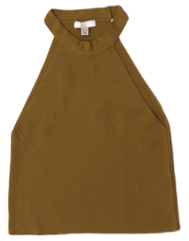 Topshop Womens Crop Halter Top UK 8 Small Khaki Viscose