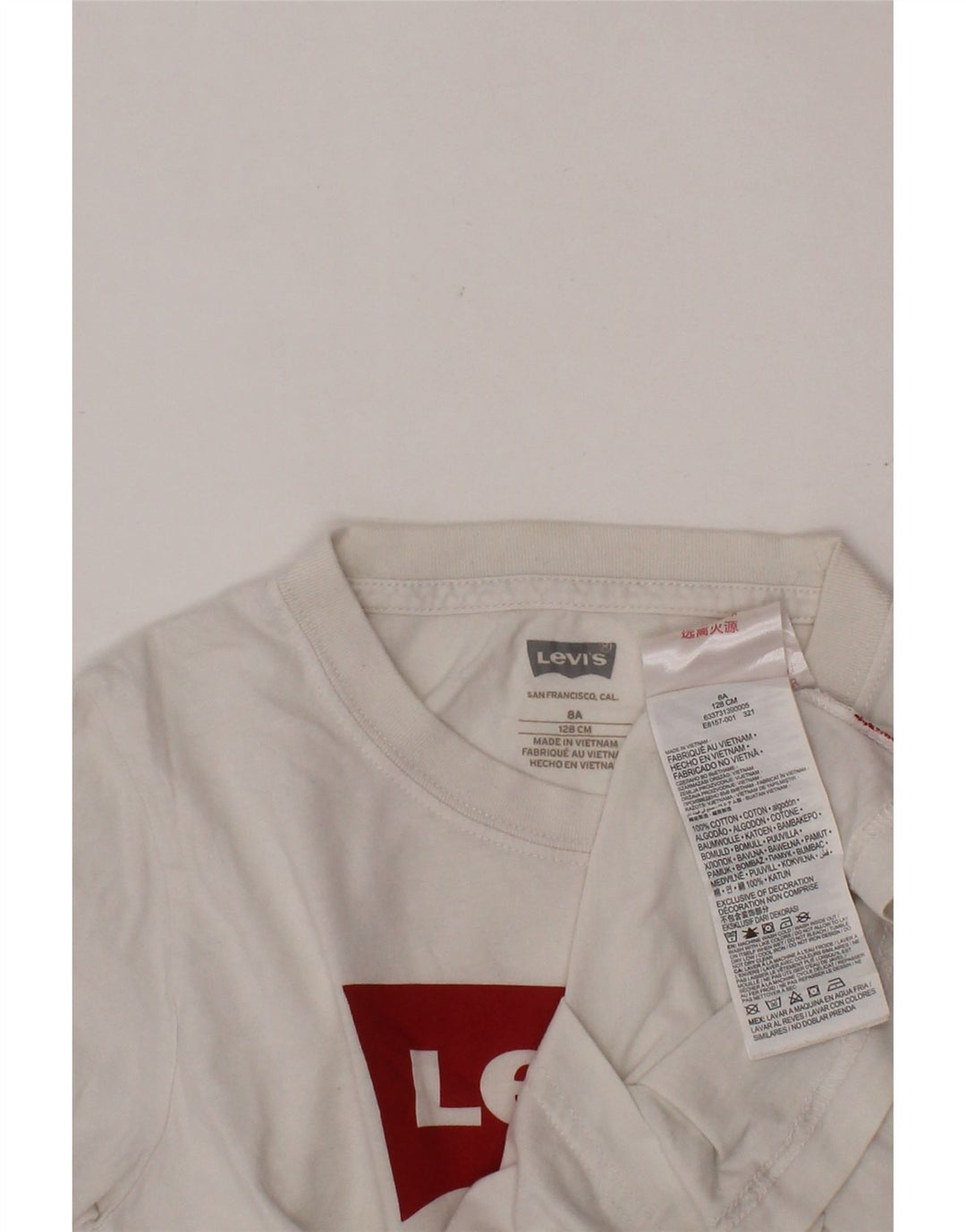 LEVI'S Boys Graphic T-Shirt Top 7-8 ετών Λευκό βαμβακερό