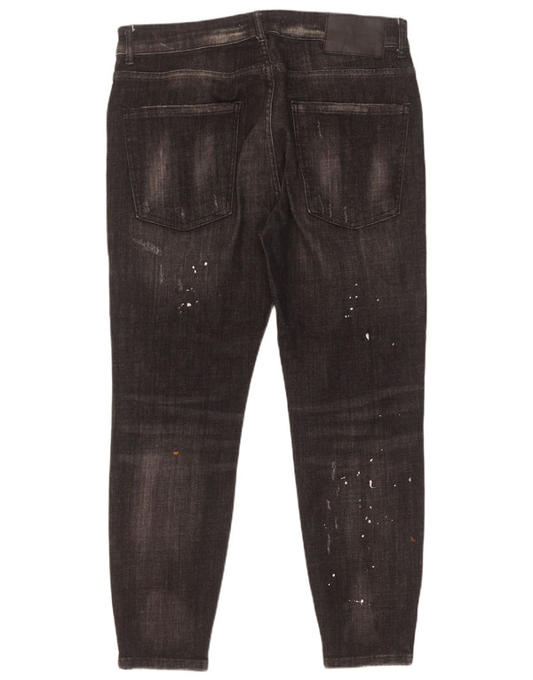 Zara Mens Distressed Slim Jeans EU 46 XL W36 L27 Black Tie Dye Cotton