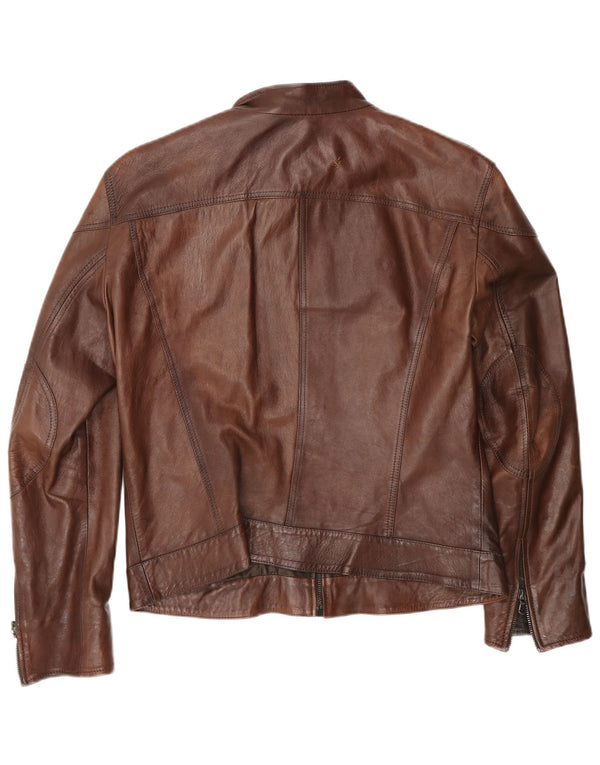Lavorazione Artigiana Γυναικείο Biker Δερμάτινο Μπουφάν IT 52 2XL Καφέ Δερμάτινο
