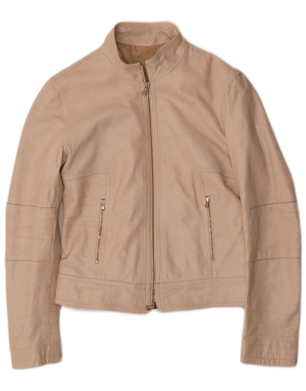 Lavorazione Artigianale Γυναικείο Crop Δερμάτινο Μπουφάν UK 10 Small Beige