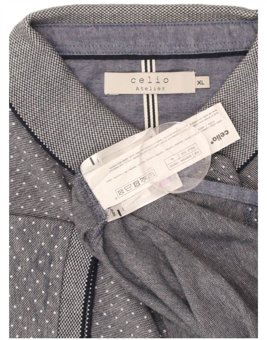 CELIO Mens Polo Shirt XL Grey Polka Dot Cotton