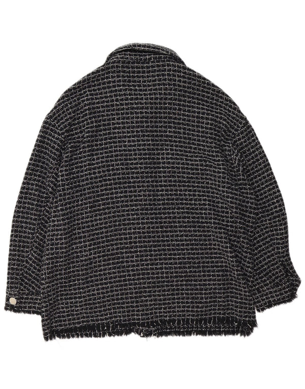 Zara Γυναικείο Bomber Jacket UK 16 Large Black Check Cotton