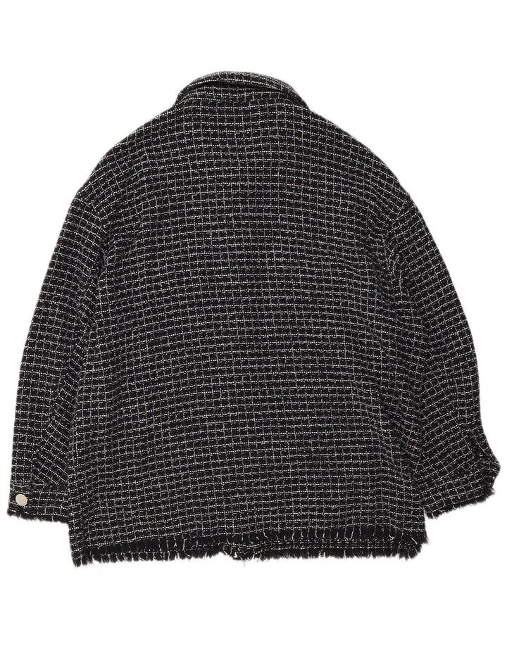 Zara Γυναικείο Bomber Jacket UK 16 Large Black Check Cotton