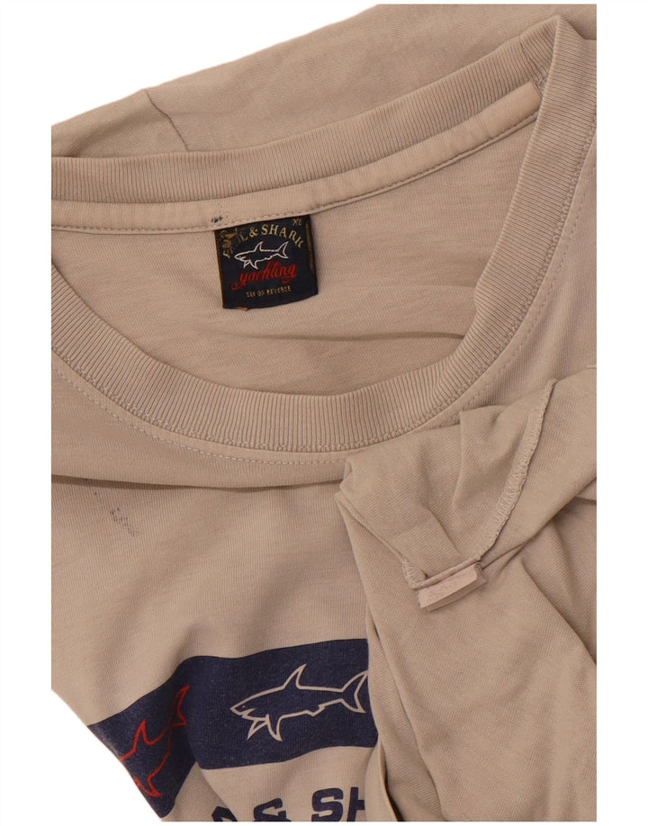 PAUL & SHARK Ανδρικό γραφικό T-Shirt για Yachting Top XL Μπεζ βαμβακερό