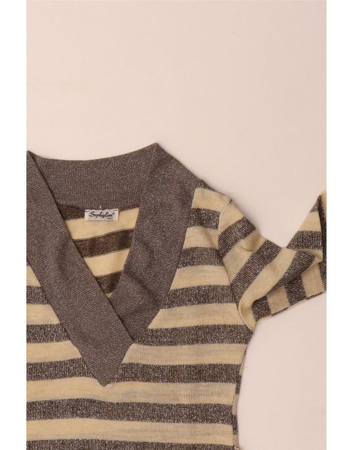 SOPHYLINE Γυναικείο πουλόβερ με λαιμόκοψη σε σχήμα V UK 8 Μικρό μπεζ ριγέ πολυεστέρα