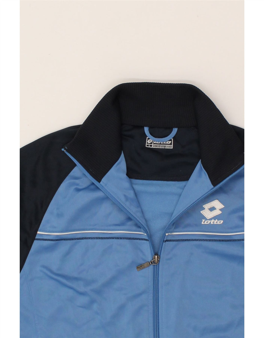 LOTTO Womens Tracksuit Top Jacket UK 16 Large Blue Colourblock Polyester Vintage Lotto and Second-Hand Lotto from Messina Hembry 