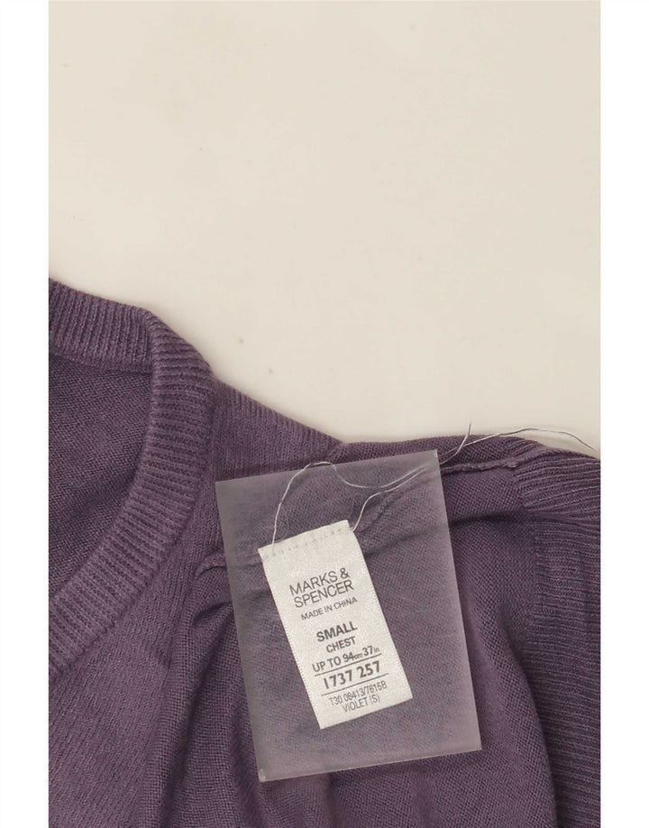Ανδρικό πουλόβερ Marks & Spencer Blue Harbor με λαιμόκοψη με λαιμόκοψη μικρό μωβ