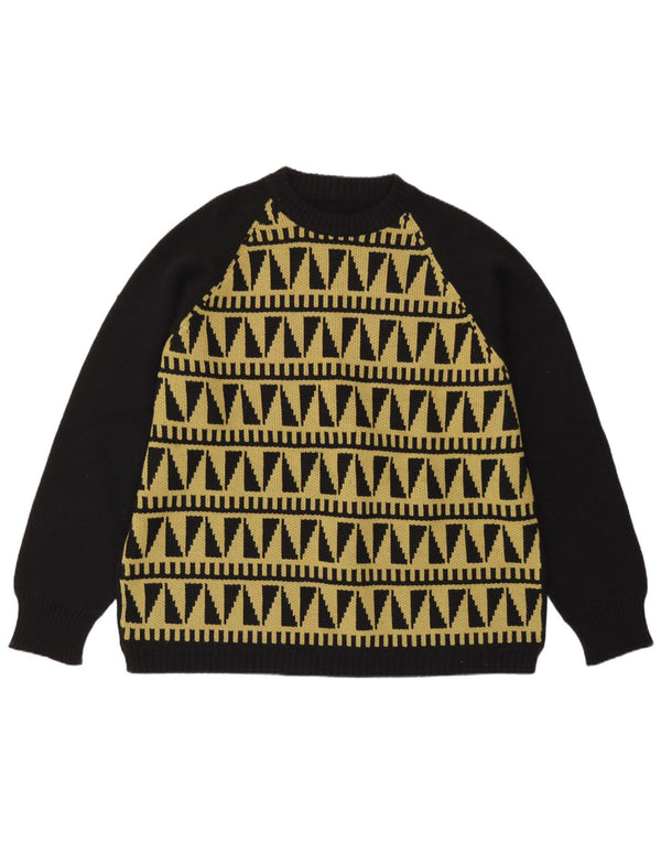 Vintage γυναικείο πουλόβερ με λαιμόκοψη UK 14 Large Black Geometric