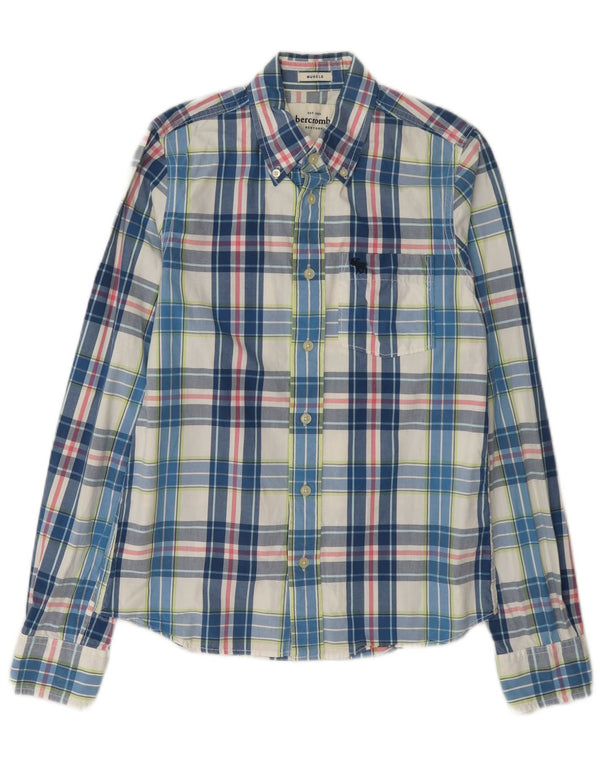 Abercrombie & Fitch Boys Muscle πουκάμισο 14-15 ετών XL Blue Check Cotton