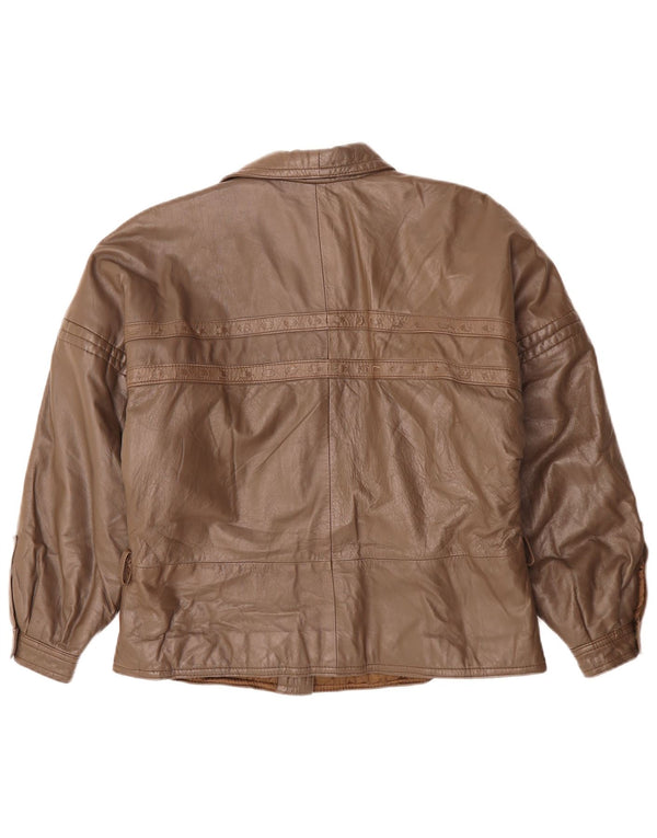 VINTAGE Γυναικείο Δερμάτινο Μπουφάν UK 18 XL Καφέ