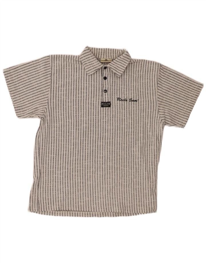 Ανδρικό μπλουζάκι πόλο Uncle Sam, μεσαίο λευκό βαμβακερό ριγέ