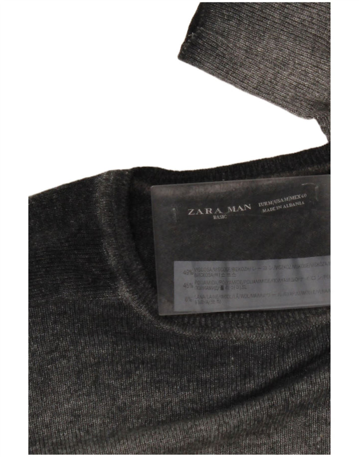 Ανδρικό πουλόβερ ZARA με λαιμόκοψη μεσαίου γκρι βισκόζης