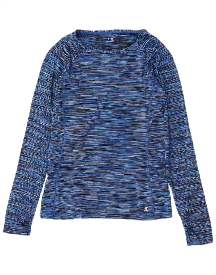 CHAMPION Γυναικείο τοπ μακρυμάνικο UK 10 Small Blue Pinstripe Polyester