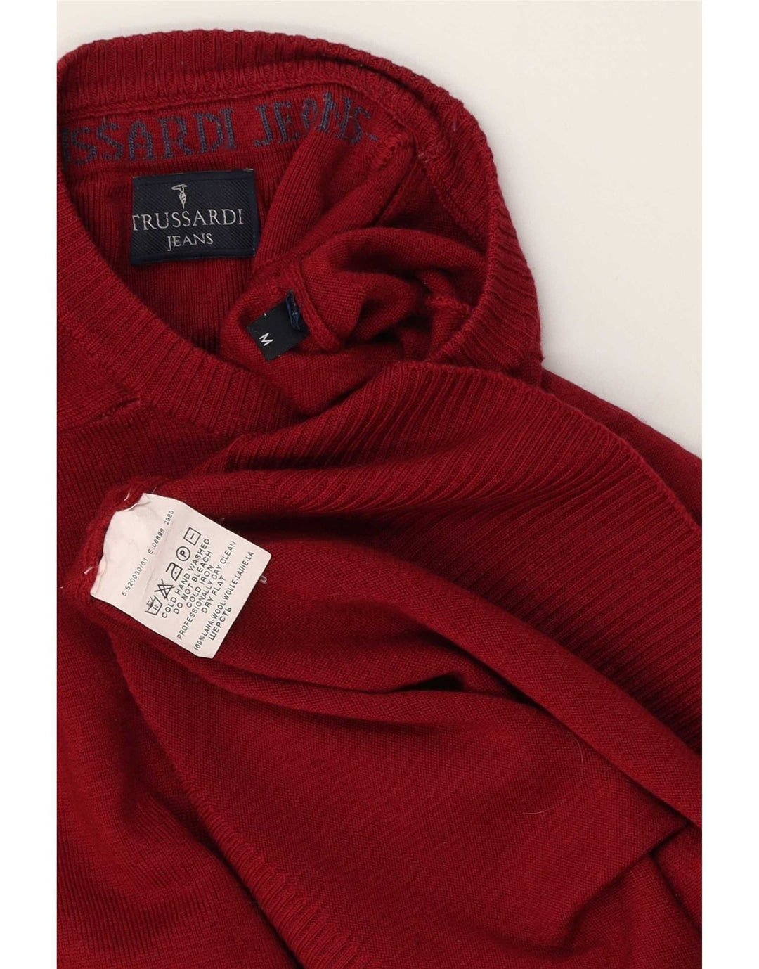 Πουλόβερ Trussardi Jeans Ανδρικό πουλόβερ με λαιμόκοψη από μεσαίο μπορντό μαλλί