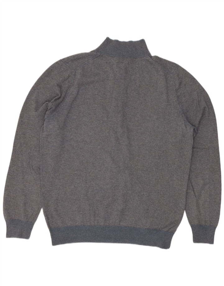 Massimo Dutti Ανδρικό πουλόβερ με λαιμό με κουμπιά, μεγάλο γκρι βαμβακερό