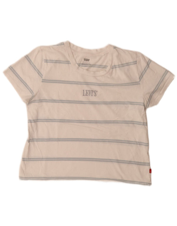 Levi's Crop Graphic T-Shirt Top 10 Small White ριγέ
