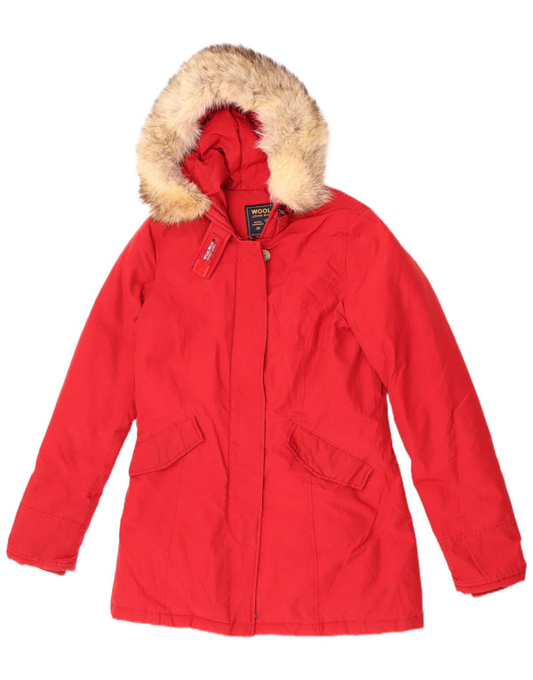 Woolrich Γυναικείο μπουφάν με κουκούλα UK 10 Small κόκκινο βαμβακερό