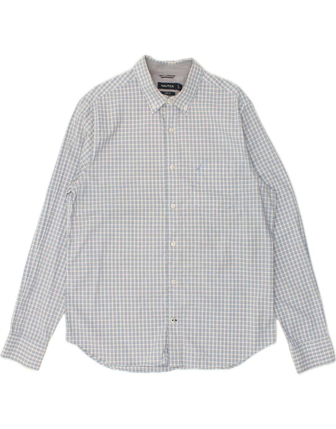 NAUTICA Mens Slim Fit Shirt Large Blue Check Cotton Vintage Nautica and Second-Hand Nautica from Messina Hembry 