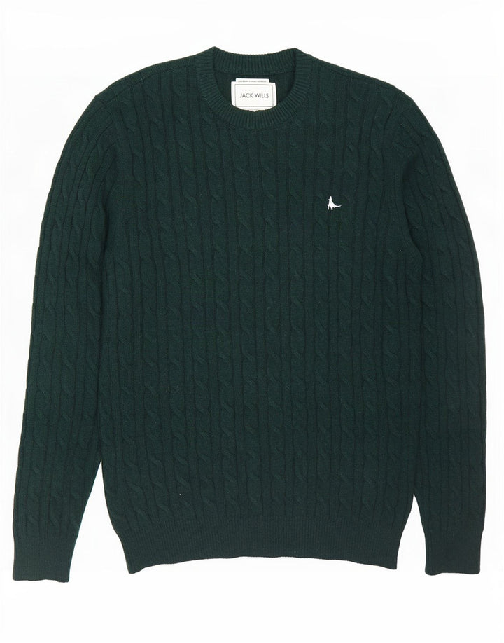 Jack Wills Ανδρικό πουλόβερ με λαιμόκοψη, μεγάλο πράσινο μαλλί