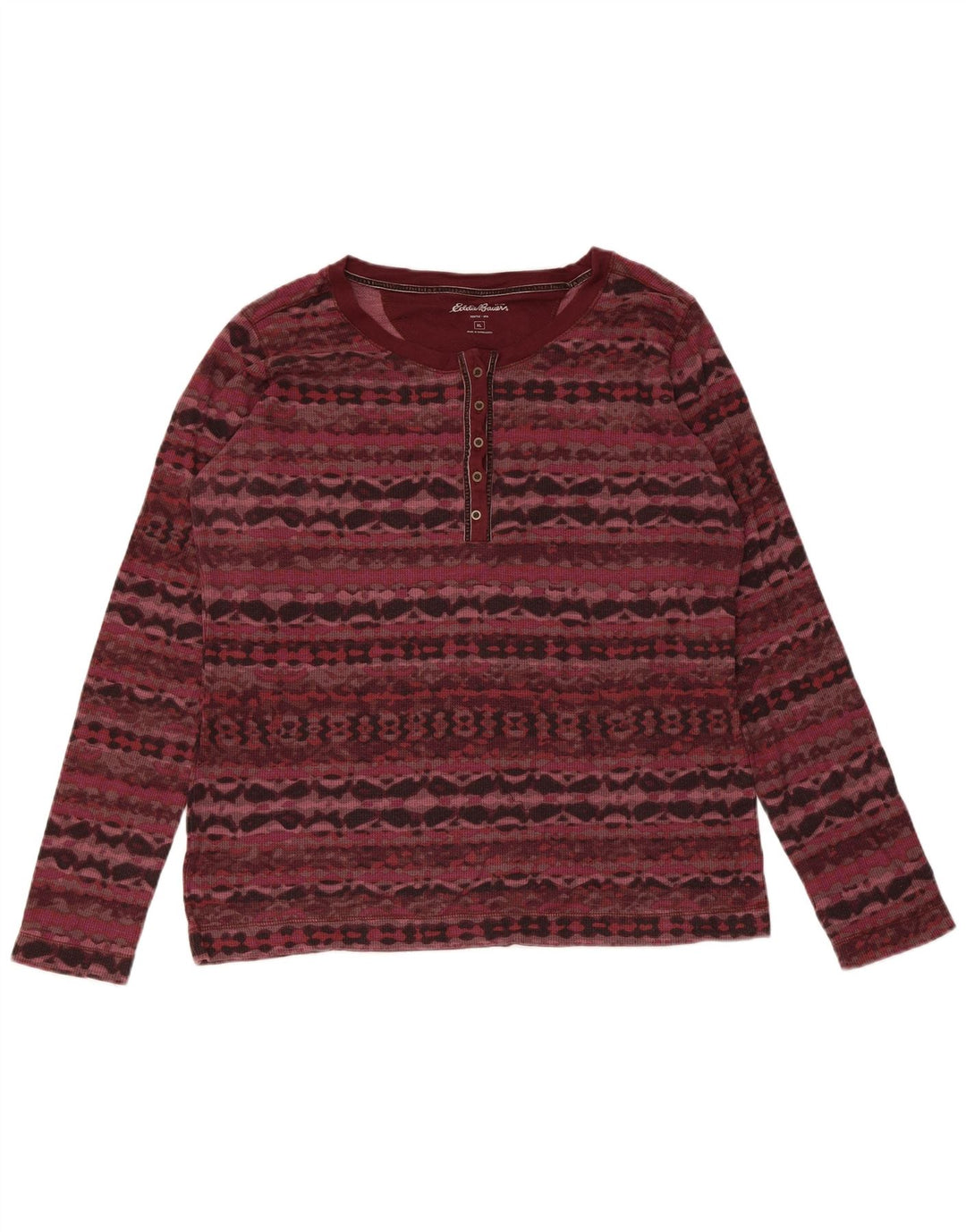 Eddie Bauer Γυναικείο τοπ μακρυμάνικο UK 18 XL μπορντό γεωμετρικό βαμβάκι