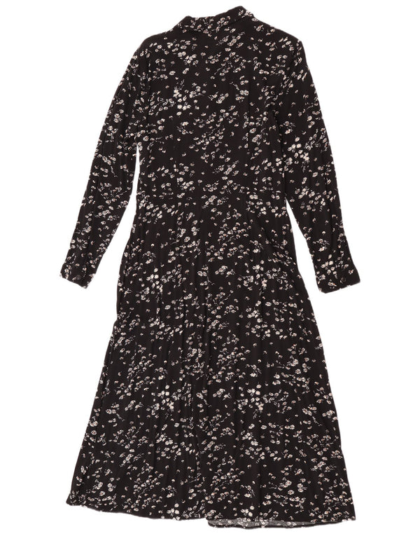 Warehouse Γυναικείο Maxi μακρυμάνικο πουκάμισο UK 12 Medium Black Floral