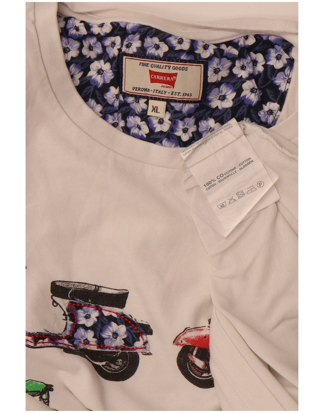 CARRERA Ανδρικό γραφικό T-Shirt Top XL Λευκό βαμβακερό