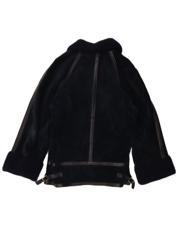 Γυναικείο Shearling Jacket VINTAGE IT 44 Medium Navy Blue Leather
